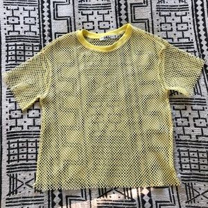 Yellow fishnet t-shirt